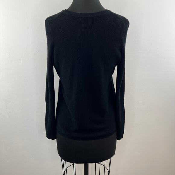 VINCE Black Ribbed Knit Crewneck Side Zip Pullover Sweater V263576024 Women XS - Picture 5 of 8